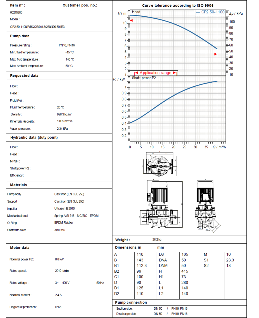 DAB CP2 50-1100/P/BQQE/0.8 3x230/400 50 IE3 