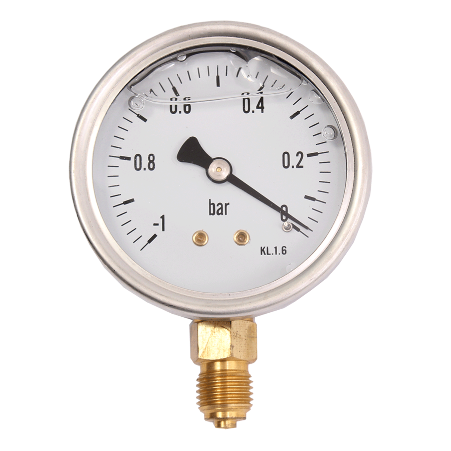 Vacuummeter 1/4" -1 til 0 bar Ø63mm væsk Glykolfylt manometer for vacuum 