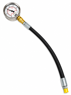 Trykkslange med manometer for trykktesting av anlegg
