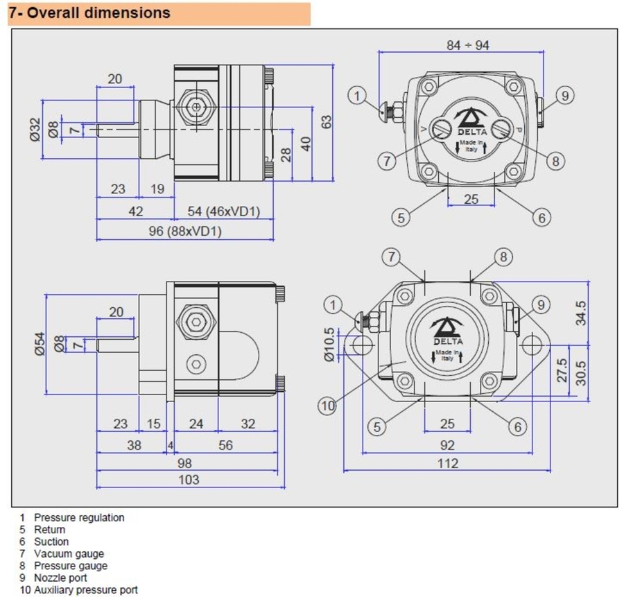 Delta VD2 LR1-3 (55l/t) 2-10bar oljepumpe 