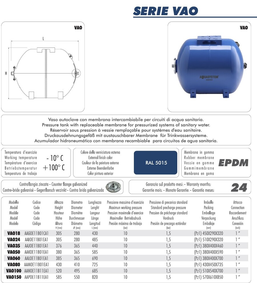 .35L VAO trykktank Aquasystem 1"G forbruksvann 