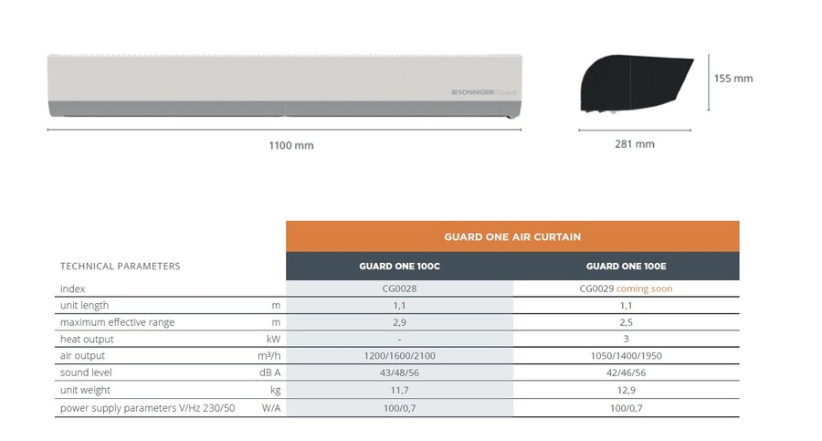 Sonniger GUARD ONE 100E (elektrisk) luftport - luftgardind 