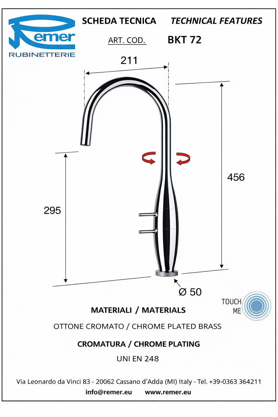 Remer Elegant BKT72 armatur m/touch 