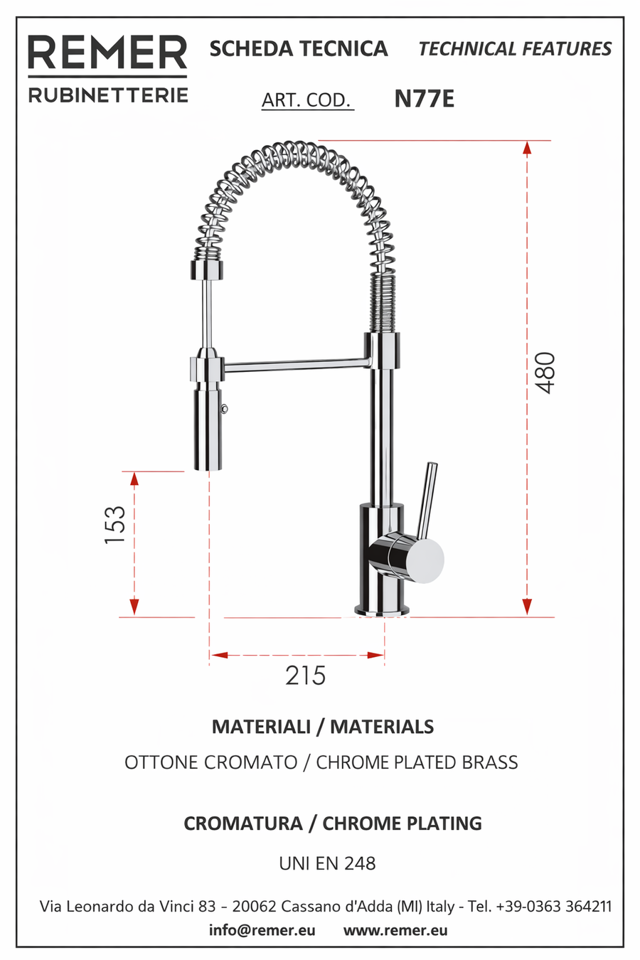 Remer Inox N77E armatur (485mm) 