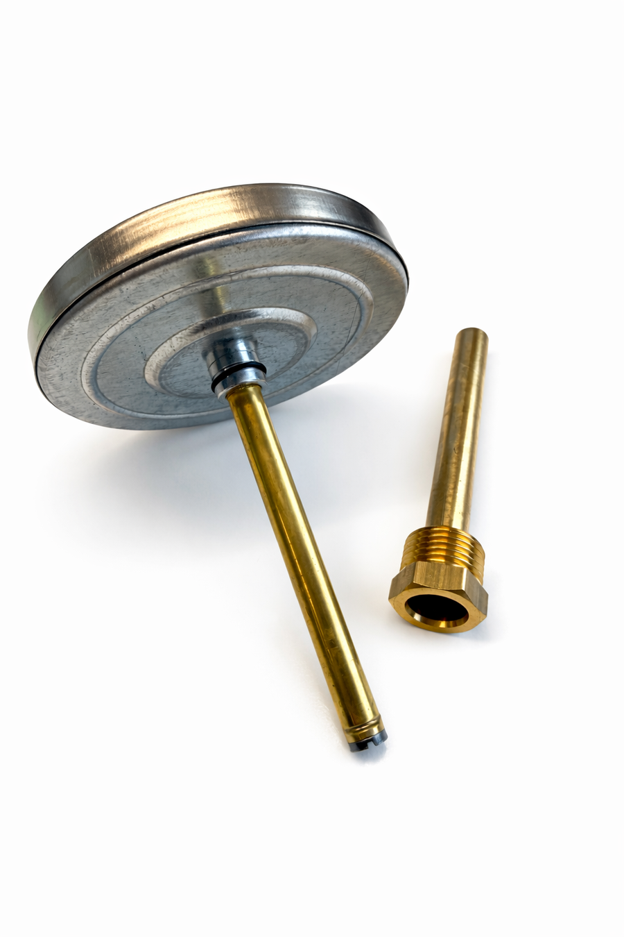 Skivetermometer 0-120gr.C Ø100mm m/ 1/2"x100mm lumme - montering på muffe 