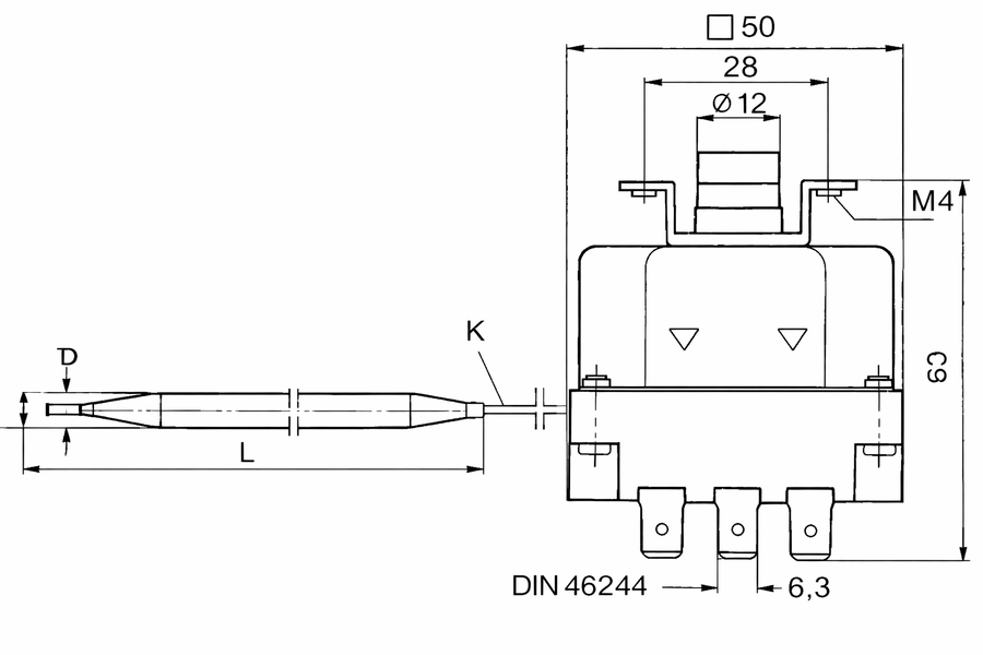 Relek overhetningstermostat 3-polet 110-16°C EGO kapillarrør - 55.32529.010 