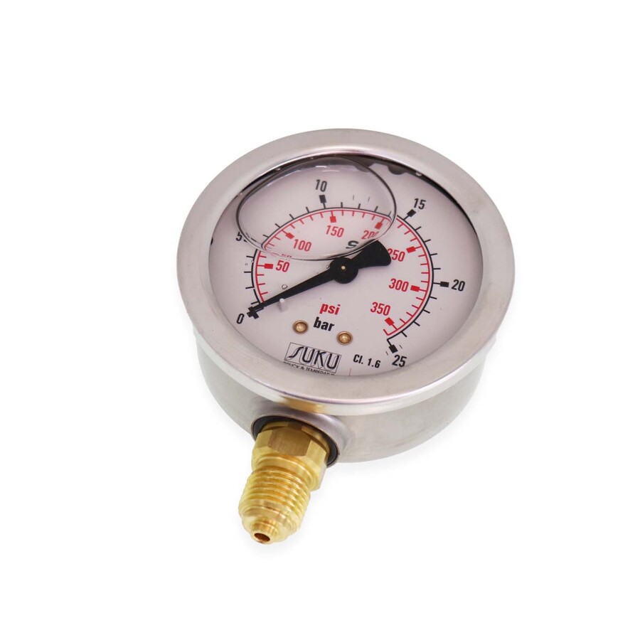 Manometer 1/4" 0-25bar Ø63mm - væskefylt 