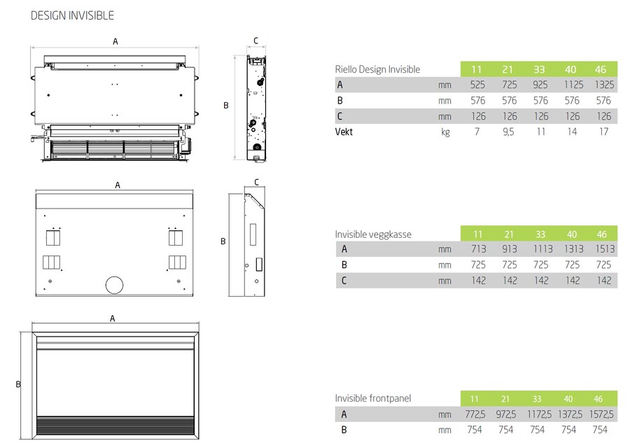 Riello Invisible Inverter 40 (3.gen) Viftekonvektor for innbygging i vegg 