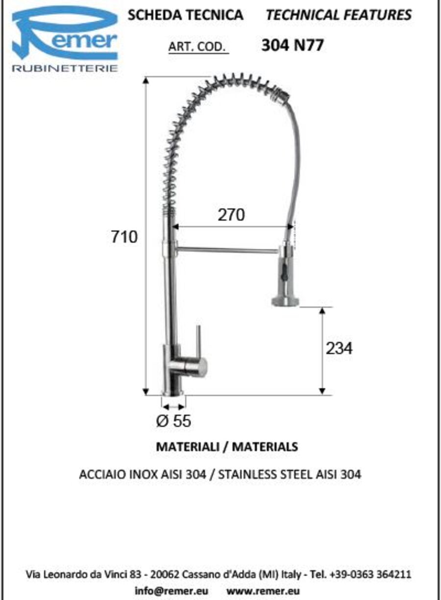 Remer Inox N77 armatur - rustfri Blandebatteri for kjøkken 