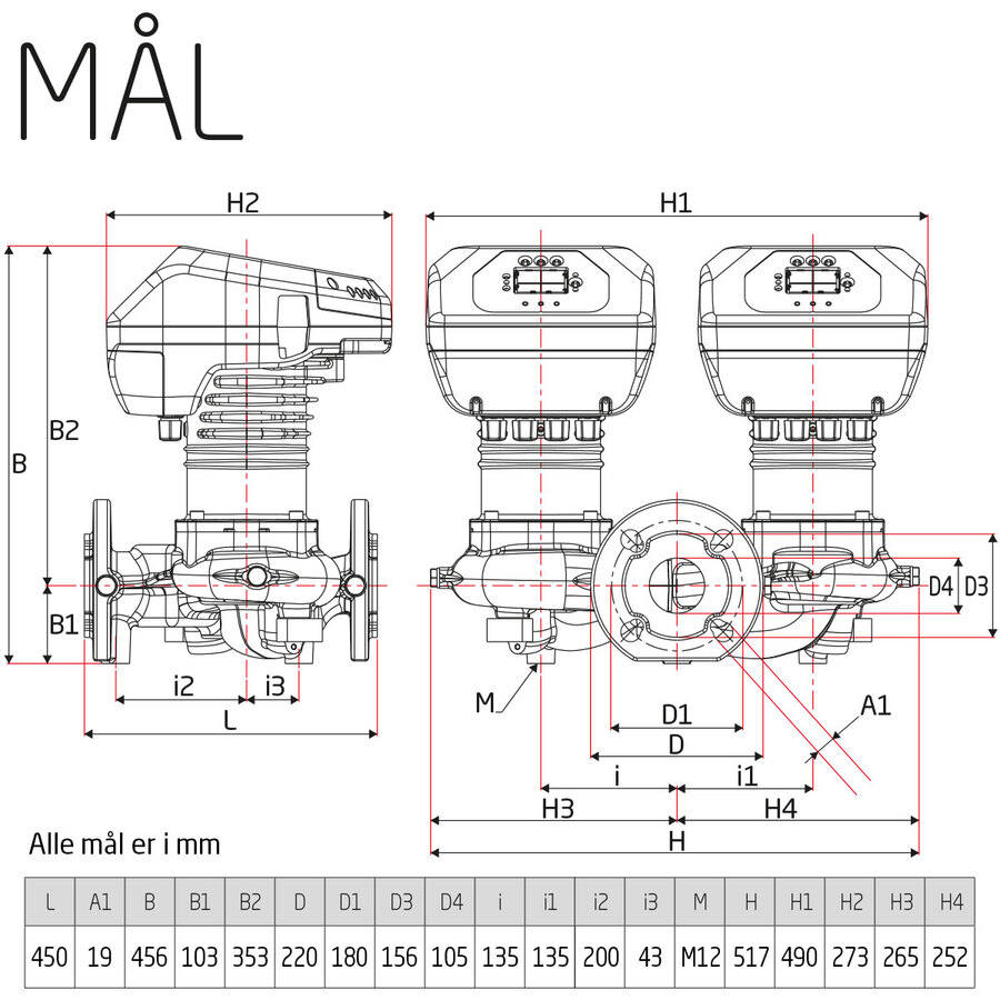 DAB EvoPlus D 120/450.100 M Kapasitet maks 75,4 m3/t, DN 100 flens 