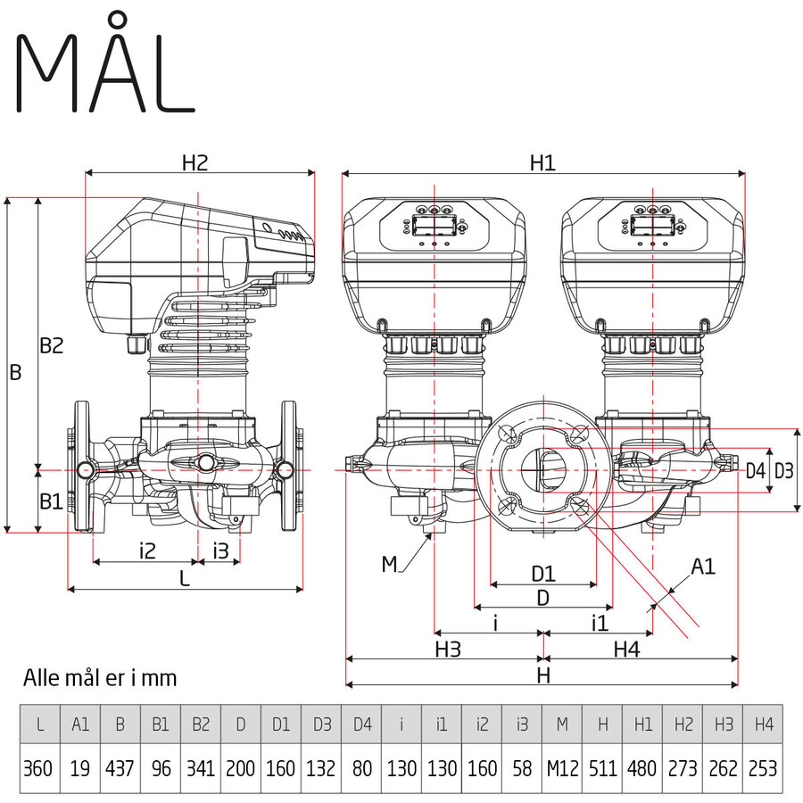 DAB EvoPlus D 120/360.80 M Kapasitet maks 66,0 m3/t, DN 80 flens 