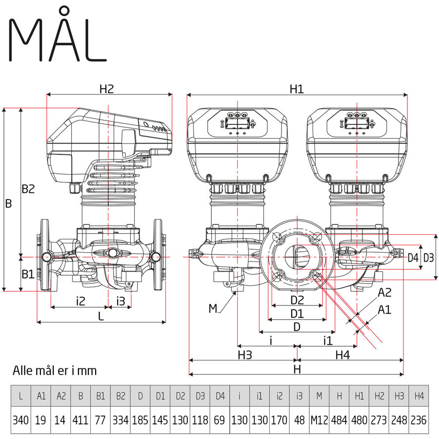 DAB EvoPlus D 150/340.65 M Kapasitet maks 53,5 m3/t,  DN 65 flens 