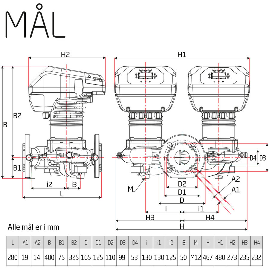 DAB EvoPlus D 120/280.50 M Kapasitet maks 30,2 m3/t, DN 50 flens 