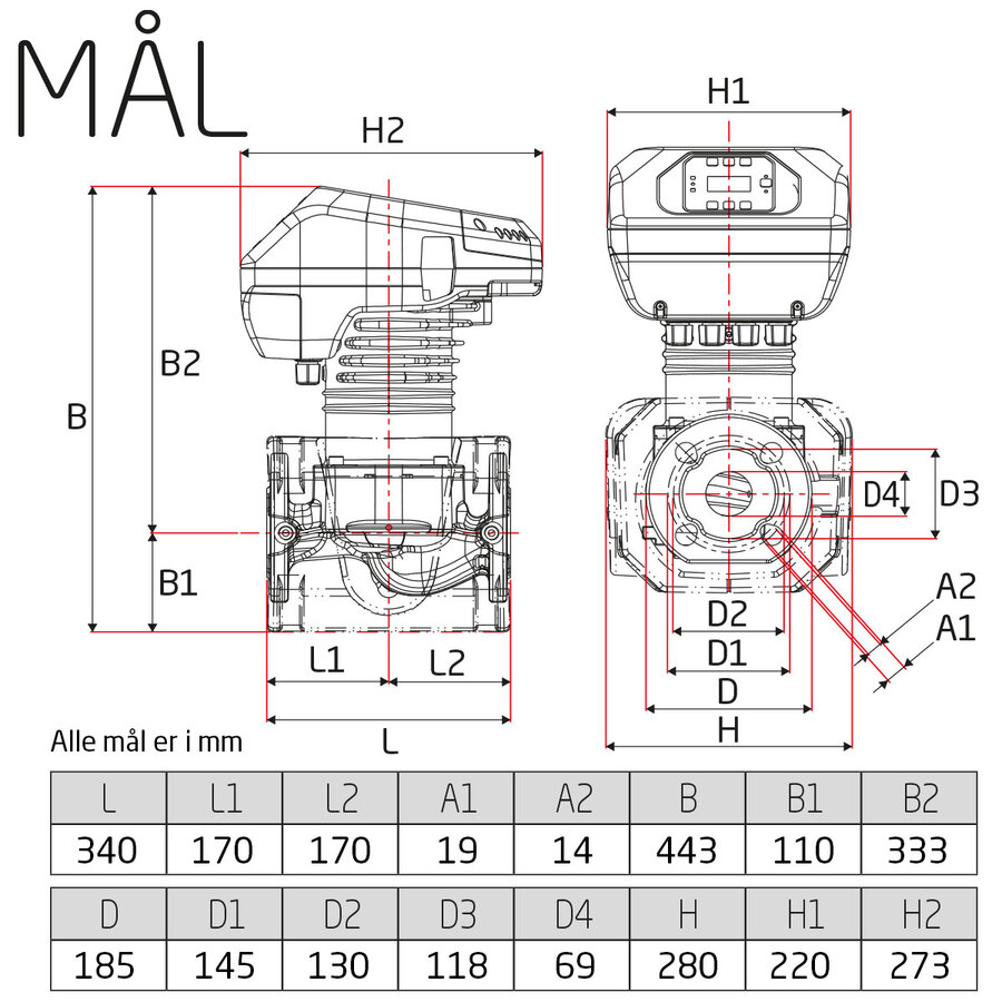 DAB EvoPlus B 120/340.65 M Kapasitet maks 44,1 m3/t, DN 65 flens 