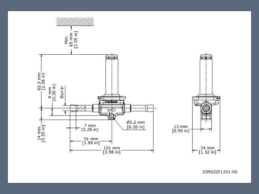 Danfoss magnetventil EVR2 LODDING, ODF, 1/4 in, Funksjon: NC 