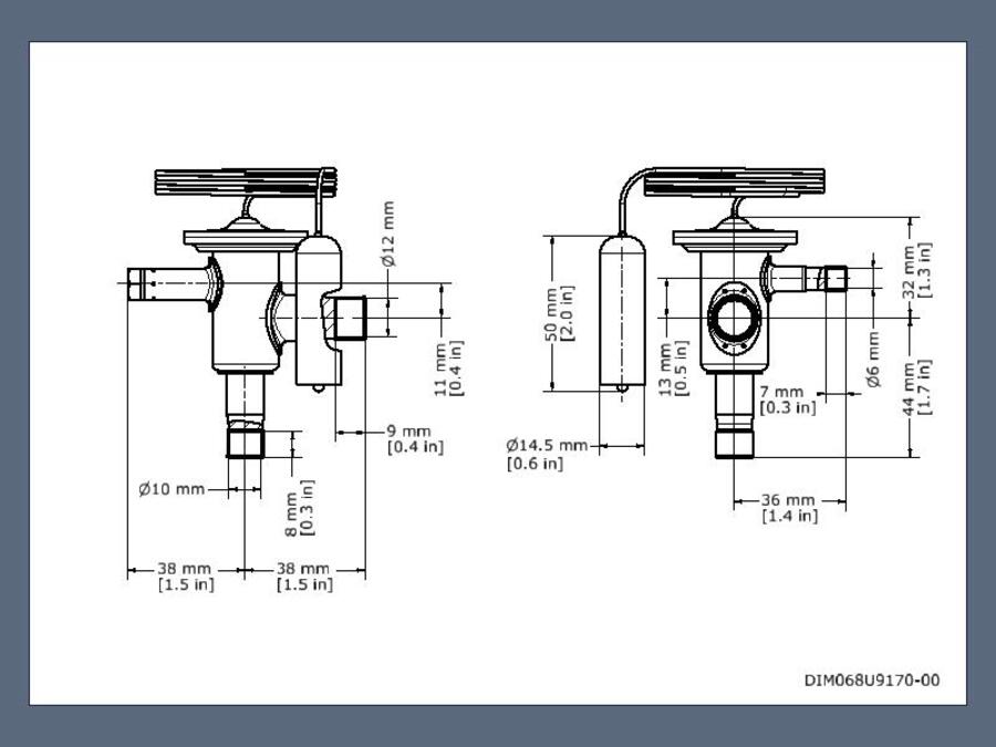 Termostatisk ekspansjonsventil 3/8"x1/2" Termostatiske ekspansjonsventiler R407C 