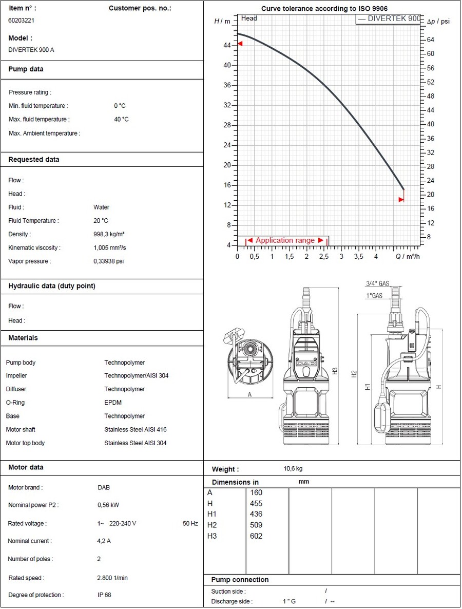 DAB DIVERTEK 900 A Subm. Multistage pumps 6" 