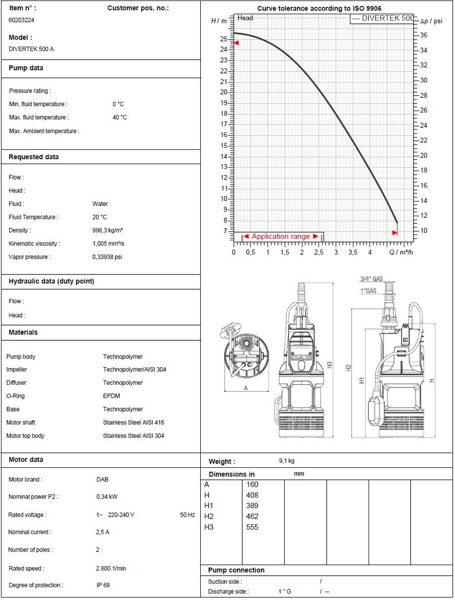 DAB DIVERTEK 500 A Subm. Multistage pumps 6" 